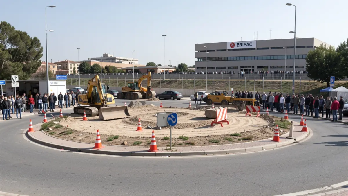 Road repair work at the BRIPAC roundabout in Alcalá de Henares.
