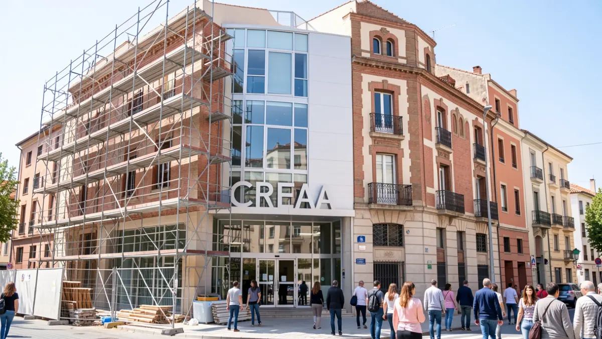 Fachada del centro cultural CREAA en Alcorcón durante su renovación.