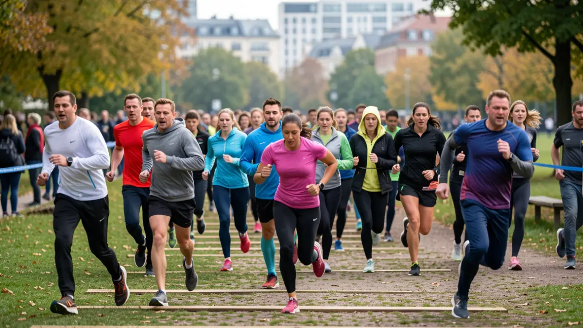 Imagen genérica de corredores superando obstáculos en una carrera de aventura.