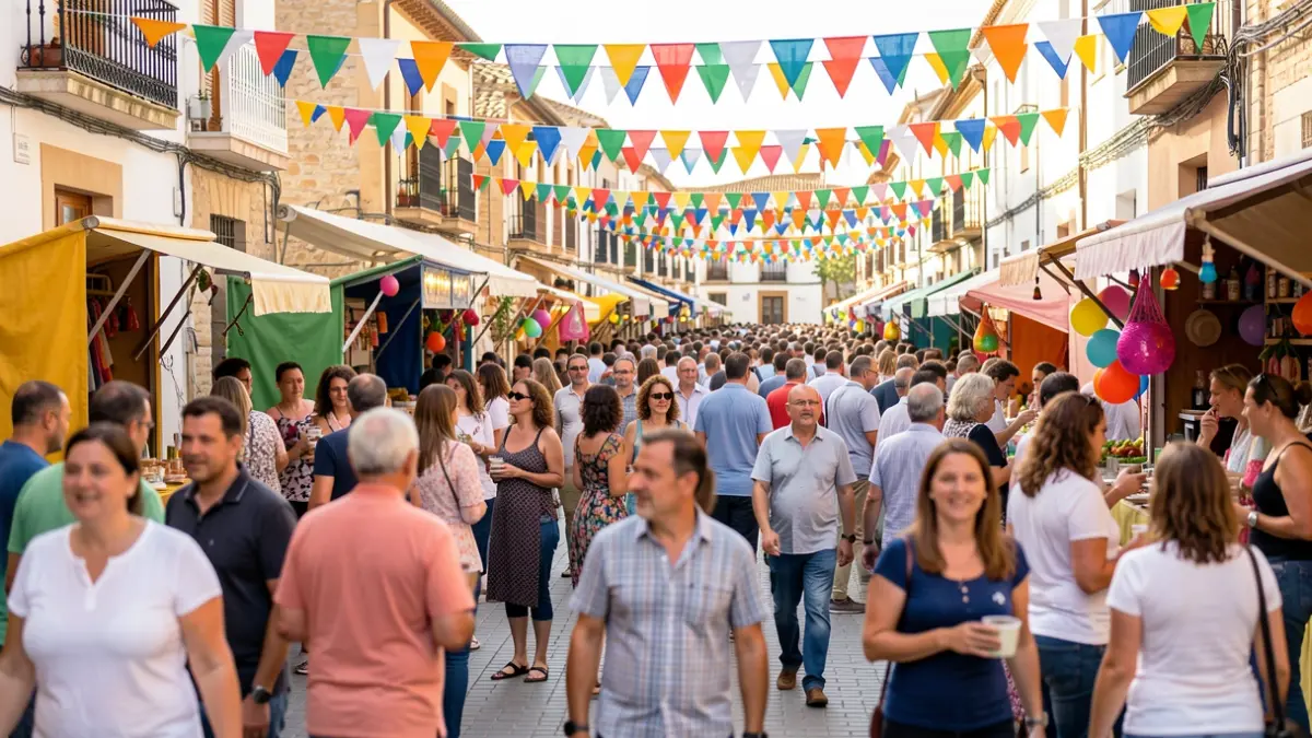 Generic image of a local festival in Alcorcón with a festive atmosphere and sustainability elements.