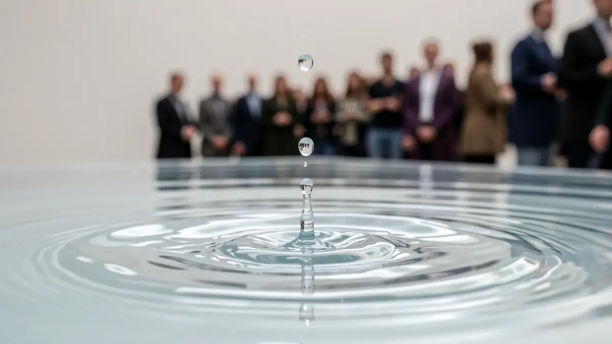 Water drop falling and creating ripples.