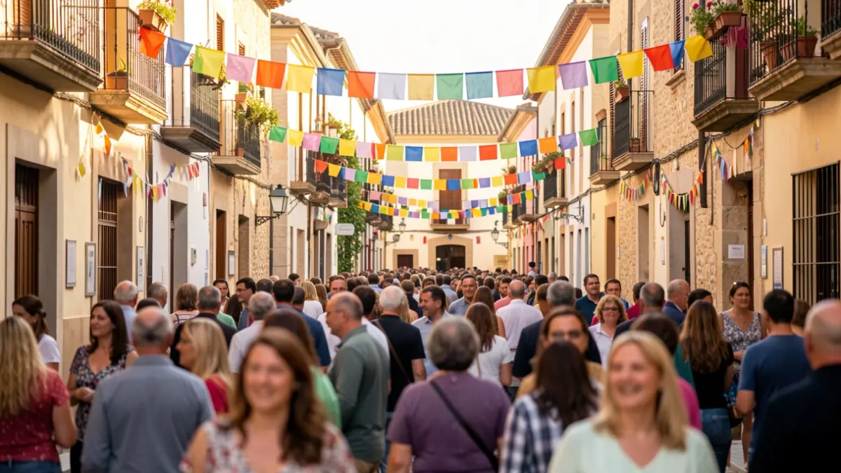 Generic image of a patron saint festival in a Spanish town with a festive atmosphere.