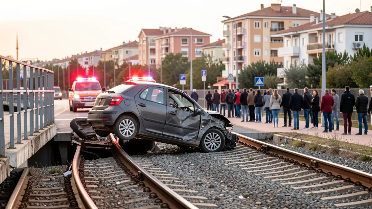 Imagen genérica de un accidente de tráfico con un coche caído sobre vías de tren en Fuenlabrada.