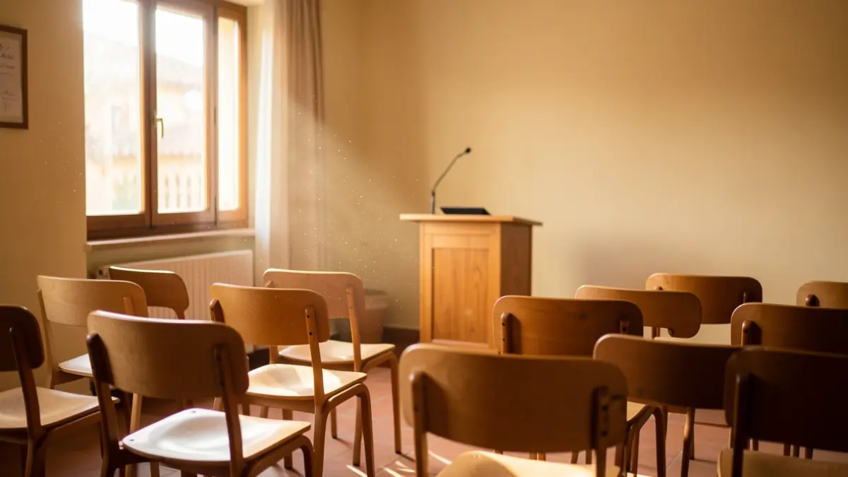 Generic image of a youth center room with chairs and a podium.