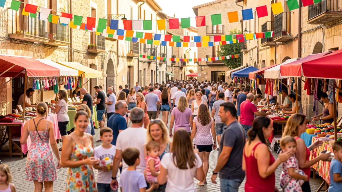 Generic image of a town square with a festive and family-friendly atmosphere.