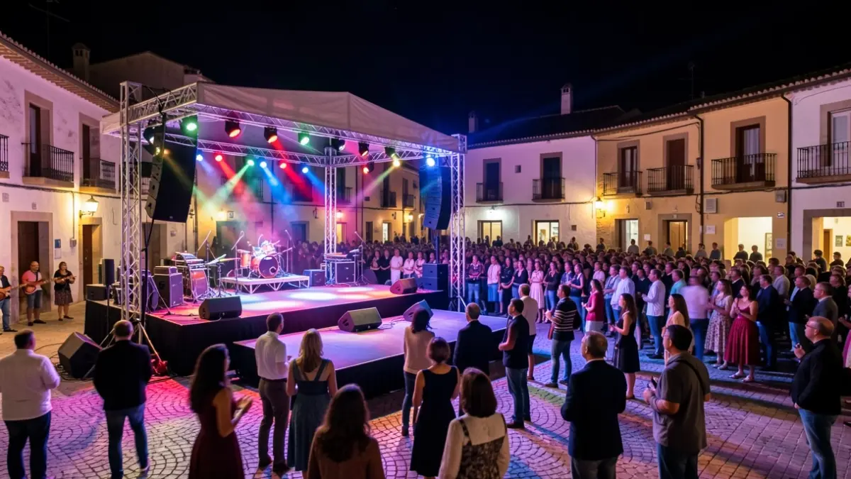 Imagen genérica de un concierto al aire libre por la noche en una plaza española.