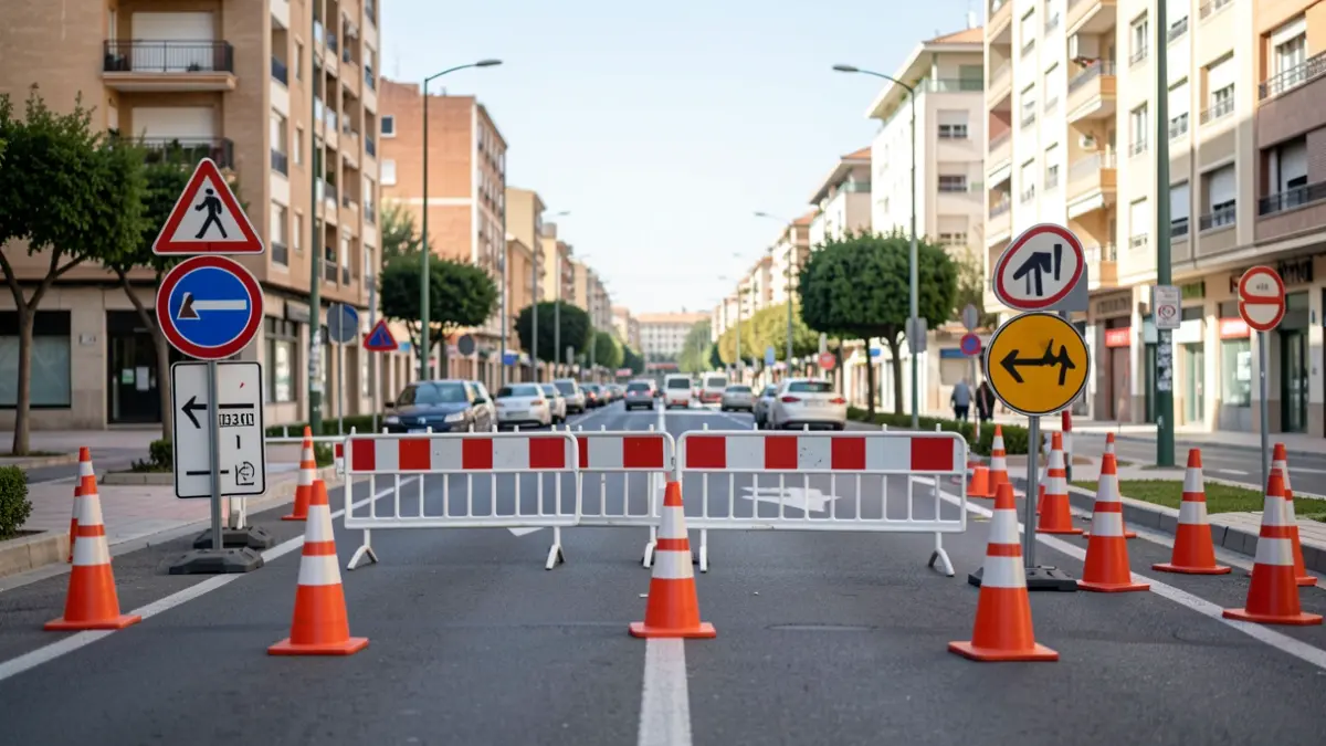 Imagen genérica de obras en la Vía Complutense de Alcalá de Henares con cortes de tráfico.