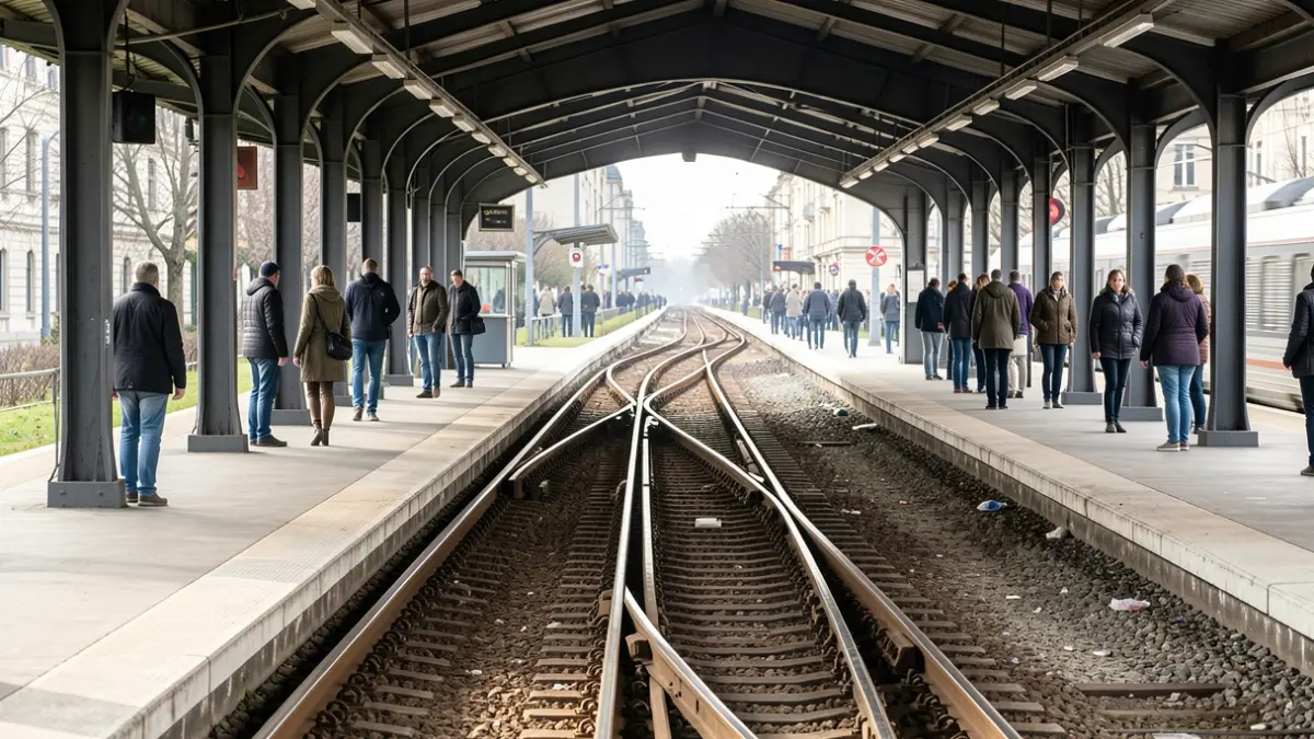 Imagen genérica de un andén de tren vacío con vías que se pierden a lo lejos.