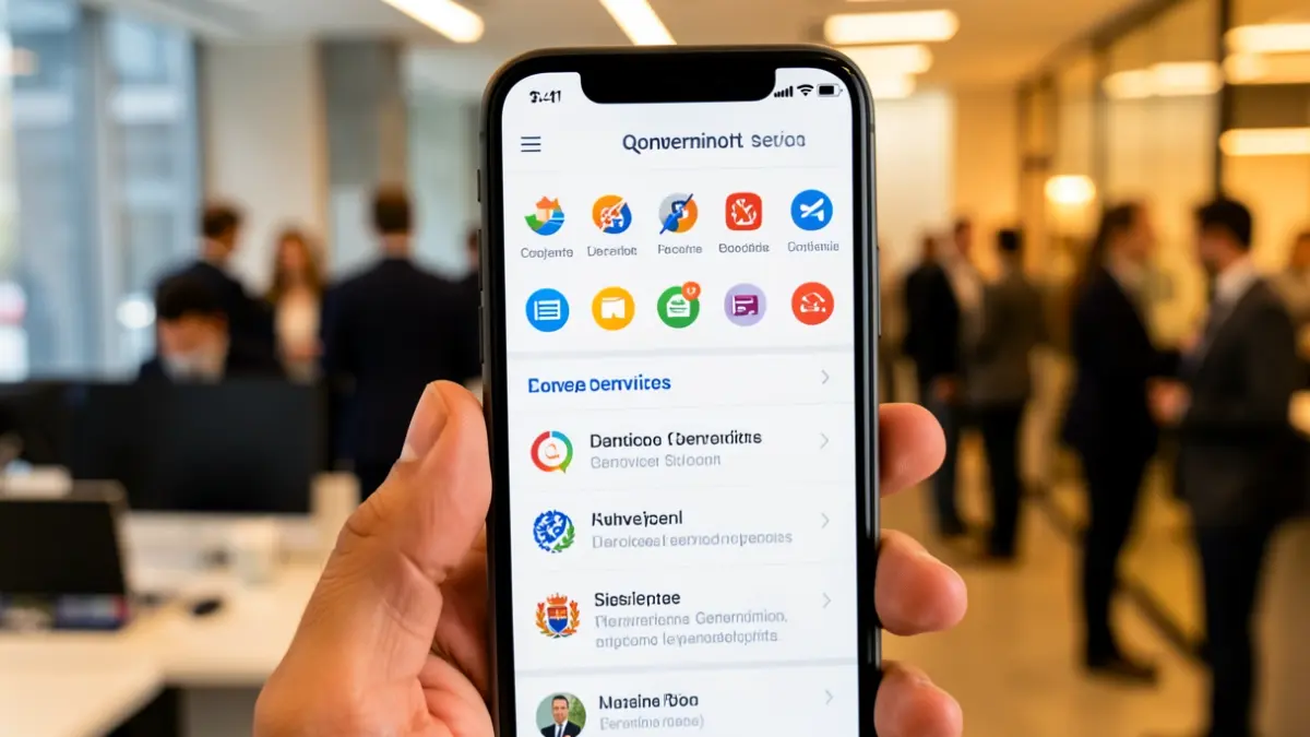 Mobile phone screen with digital services interface from the Community of Madrid.