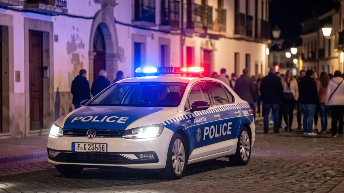 Imagen genérica de un coche de policía con luces de emergencia en una calle nocturna.
