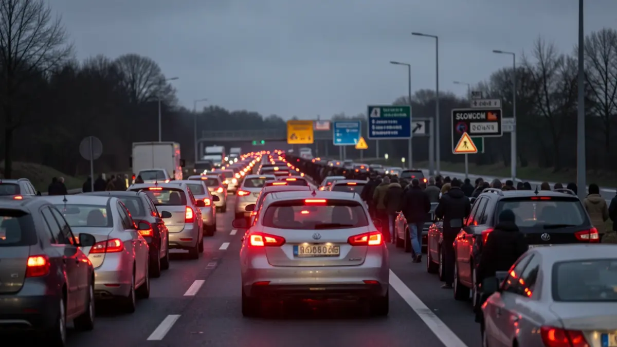 Imagen genérica de una retención de tráfico en una autopista al atardecer.