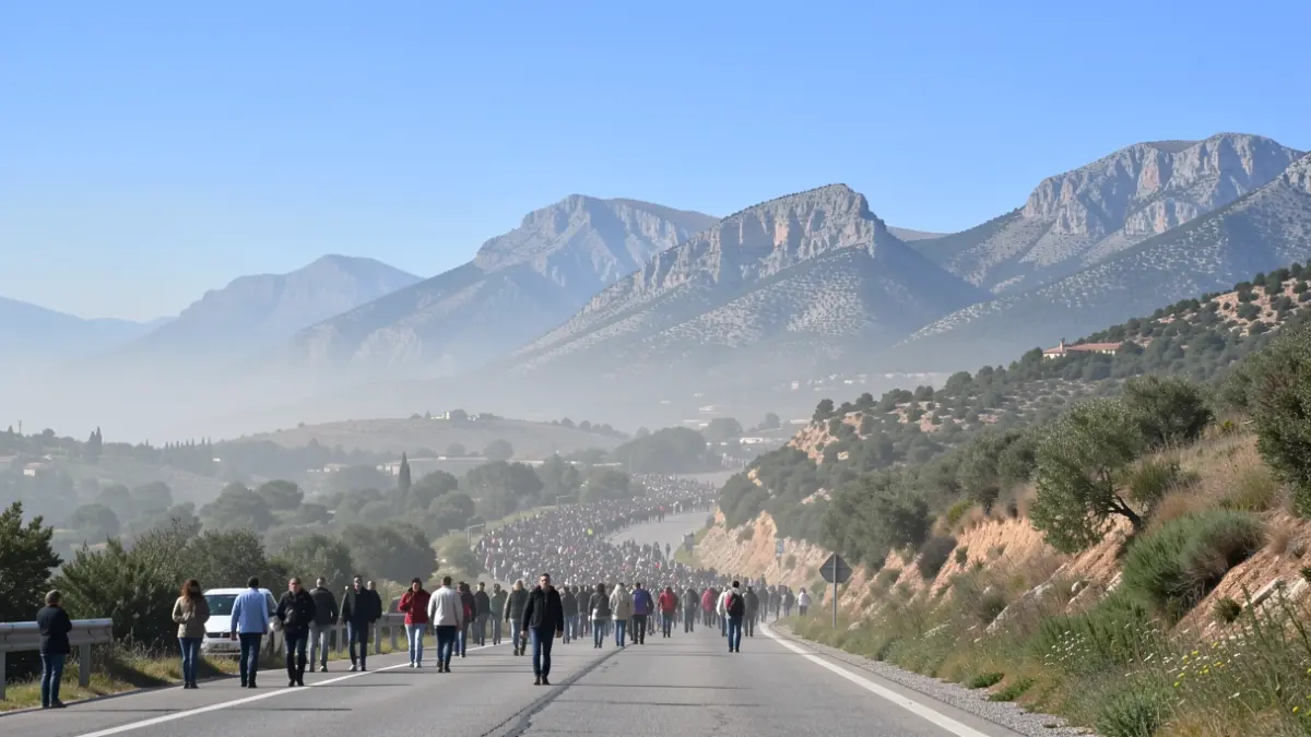 Imagen genérica de la Sierra de Madrid con una carretera de acceso, indicando posibles restricciones de tráfico.