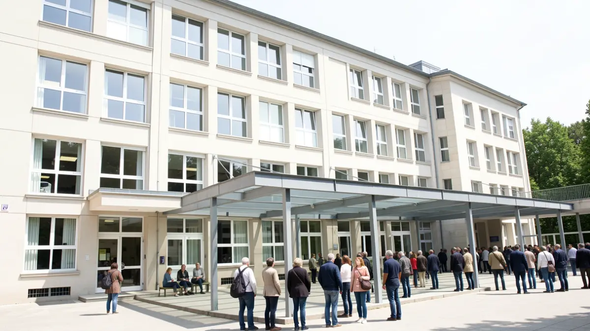 Facade of the Felipe II public school in El Escorial with recent improvements.