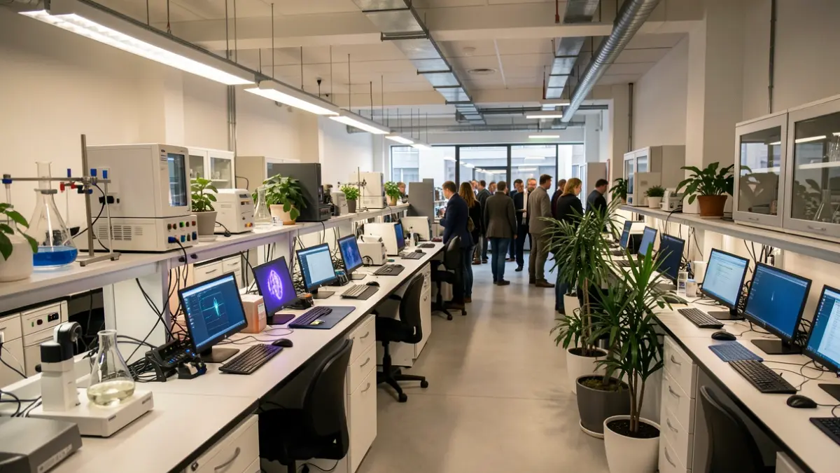 Generic image of a scientific research laboratory with equipment and plants.