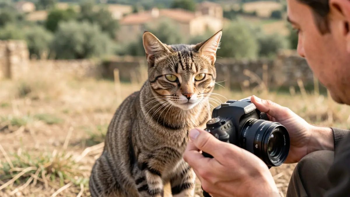 Photograph of a stray cat in a rural setting in the Community of Madrid, captured by a professional photographer.