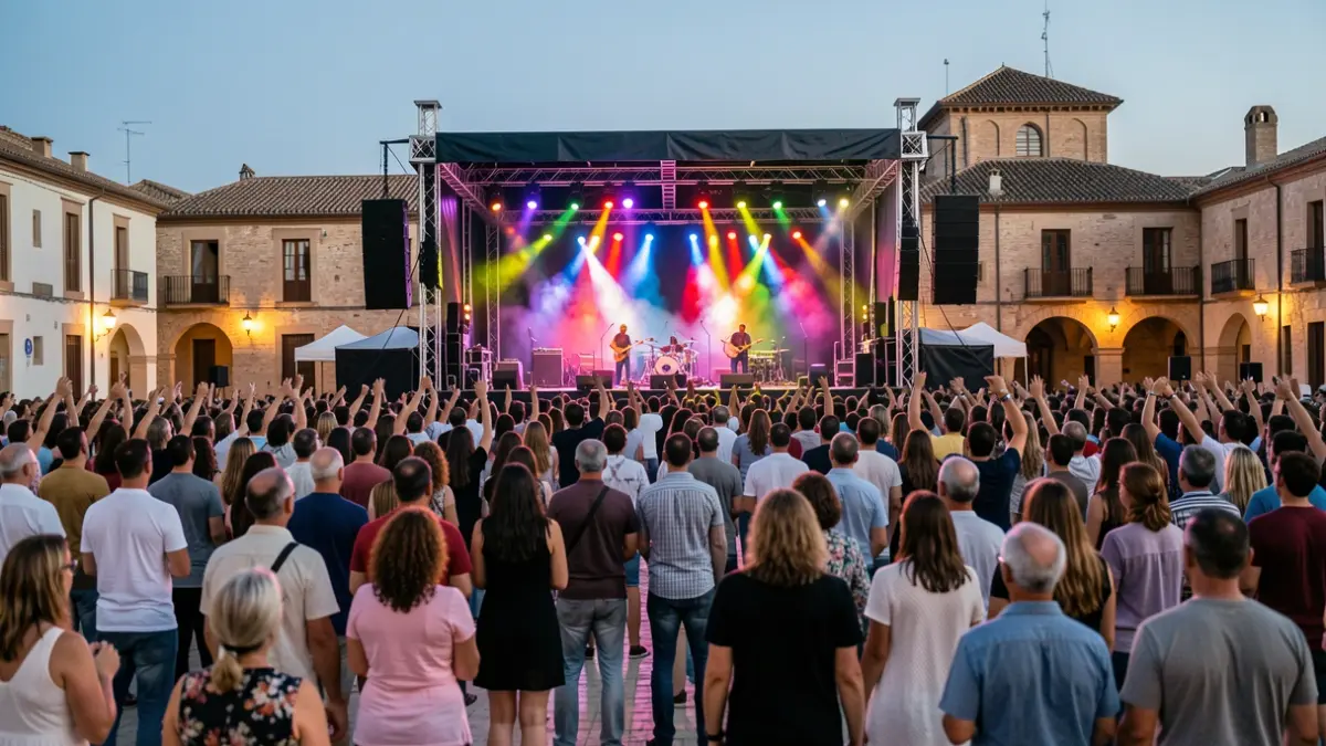 Generic image of an outdoor music festival in Alcalá de Henares with a lit stage and audience.