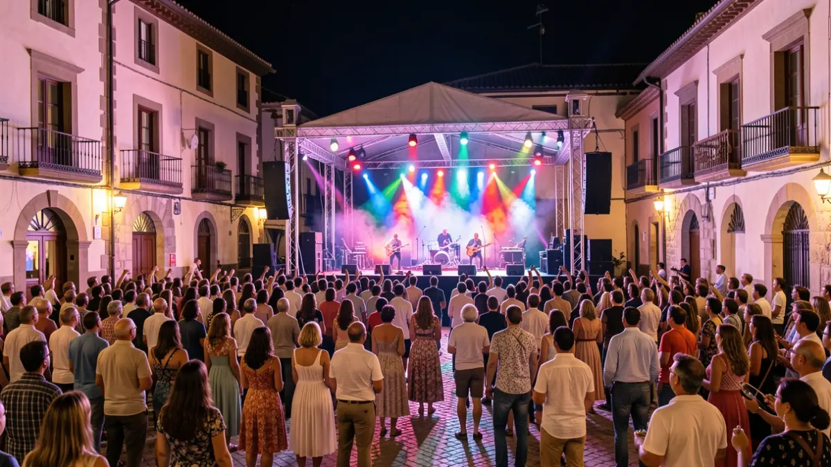 Generic image of an outdoor music festival at night in a Spanish square.