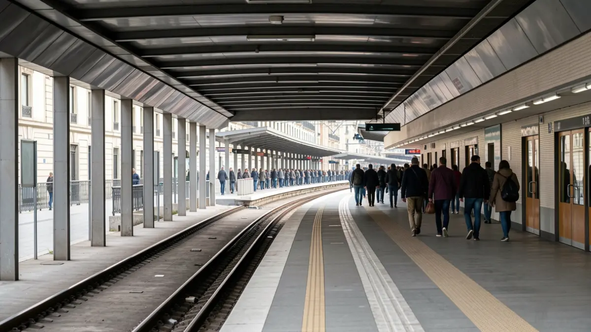 Imagen genérica de un andén de metro vacío en Madrid con las vías perdiéndose en la distancia.