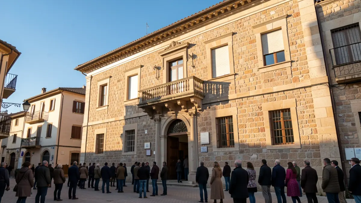 Fachada de un ayuntamiento de estilo castizo con balcón y luz de tarde.
