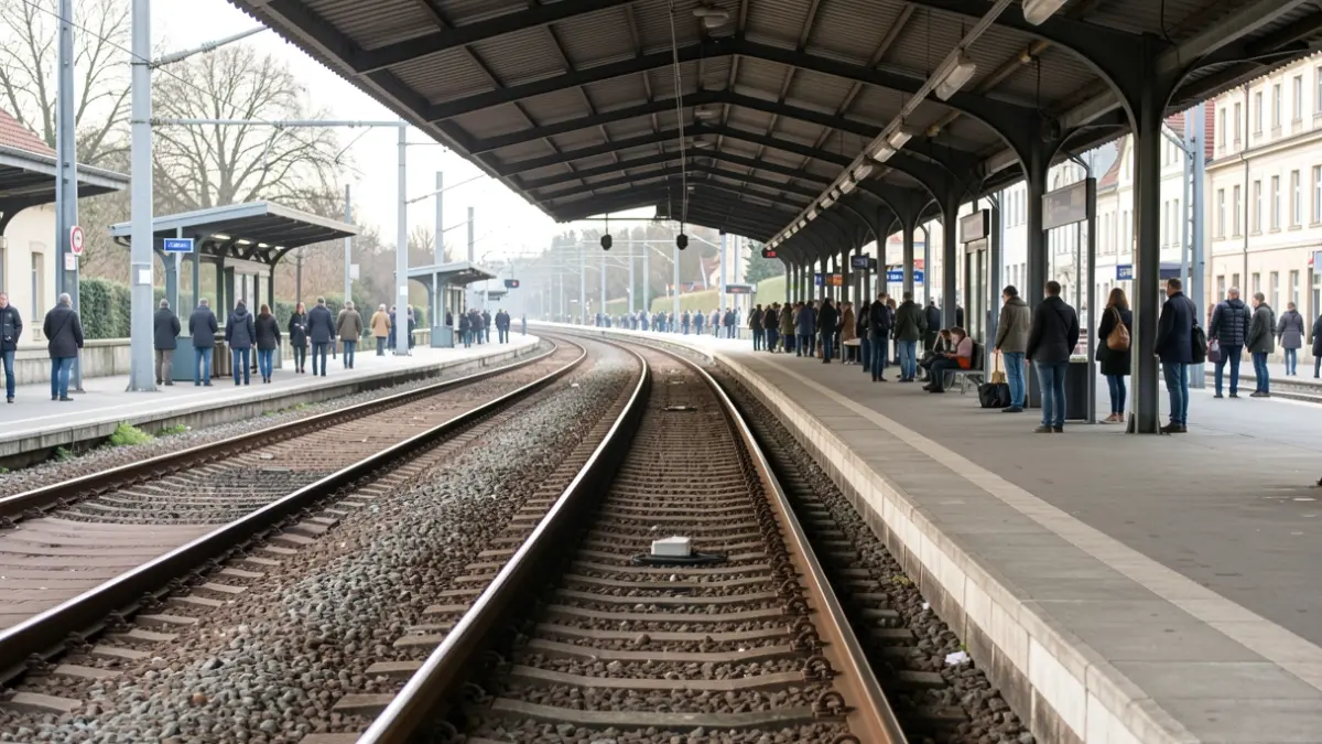Imagen genérica de un andén de tren vacío con vías que se pierden en la distancia.