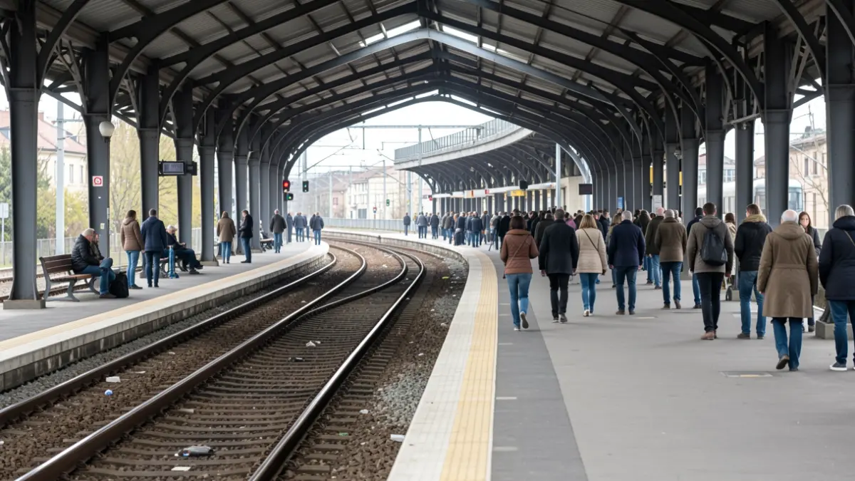 Imagen genérica de un andén de tren vacío con vías que se pierden en la distancia.