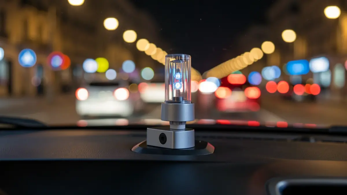 Generic image of a connected traffic signaling device inside a vehicle.