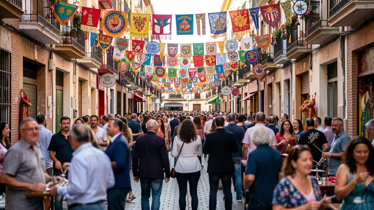 Generic image of the San Lorenzo festivities in Lavapiés, Madrid, with a festive atmosphere and decorations.