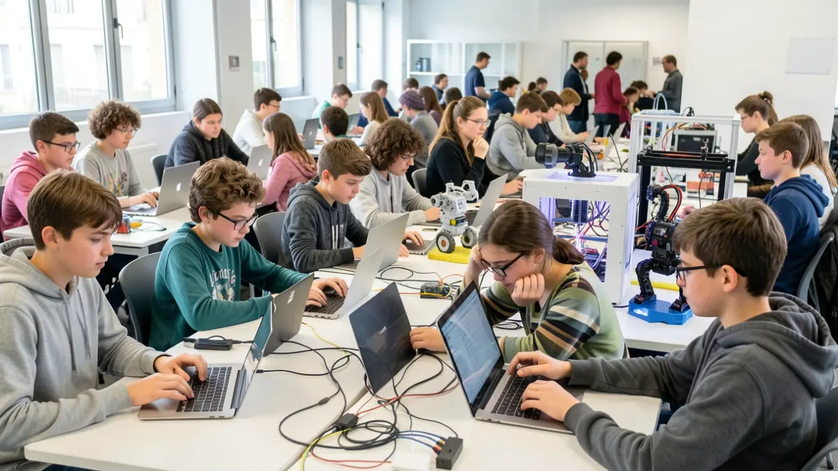 Young people participating in a digital skills workshop in the Community of Madrid.