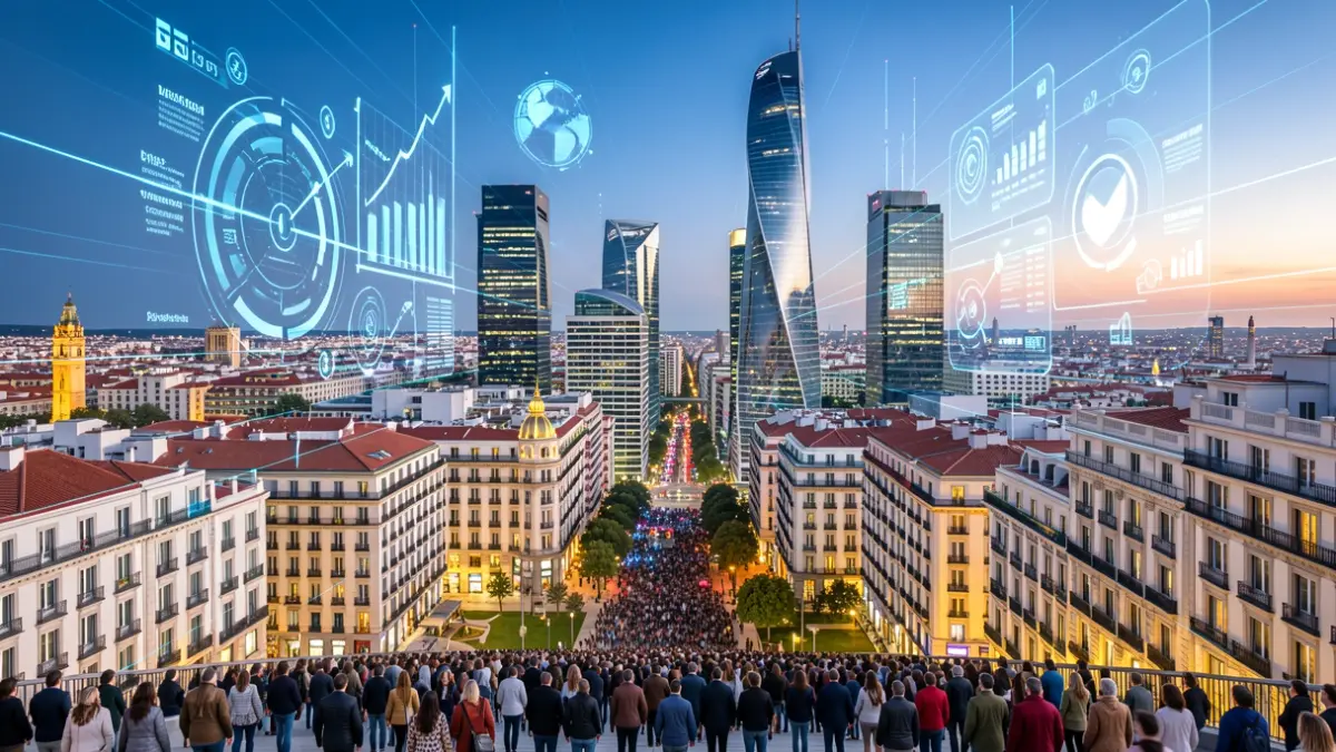 Imagen genérica de un paisaje urbano moderno y dinámico que representa la innovación y el crecimiento empresarial en Madrid.