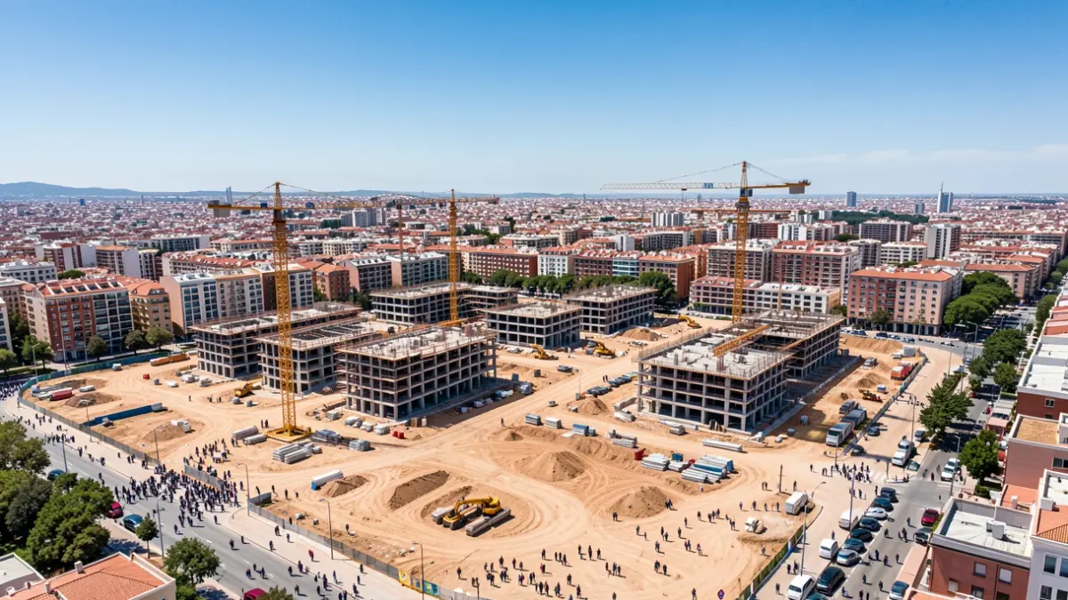 Vista aérea de una zona de construcción de viviendas en Madrid.