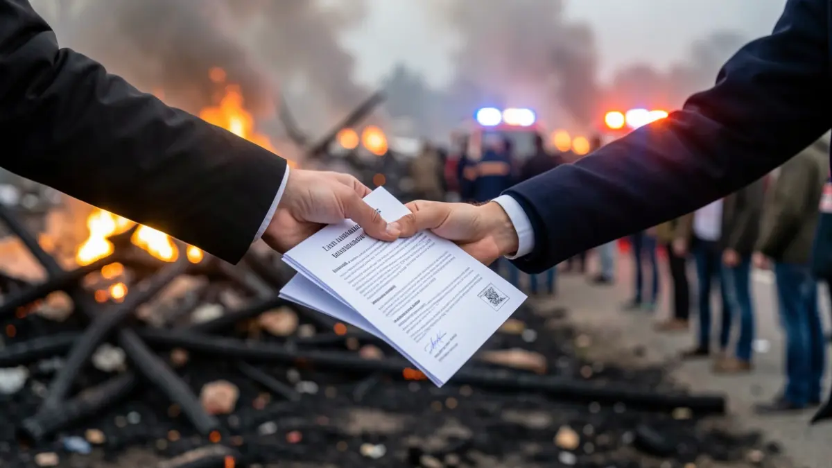 Symbolic image of legal aid and recovery after a fire.