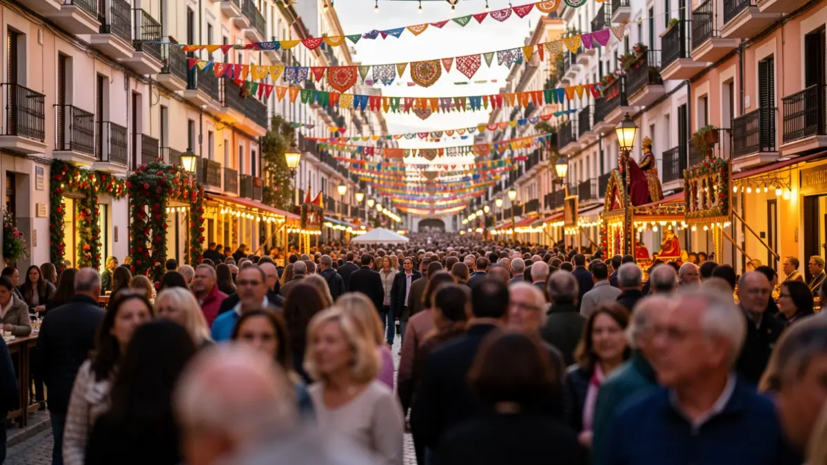 Generic image of a popular Madrid festival with a festive atmosphere and lights.