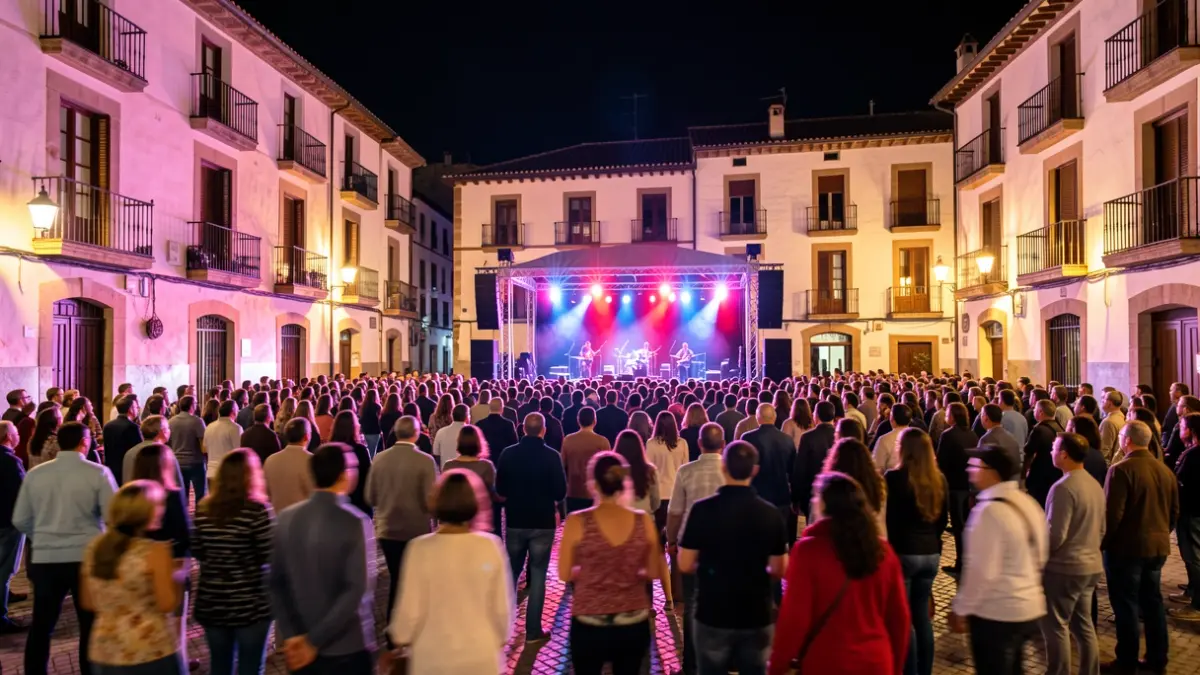 Imagen genérica de un concierto nocturno en una plaza española durante unas fiestas.