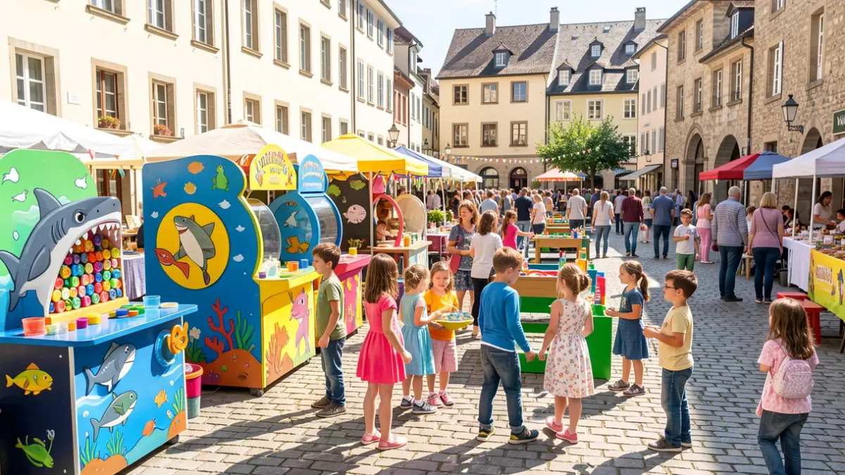 Generic image of a children's science fair with interactive activities and families enjoying.