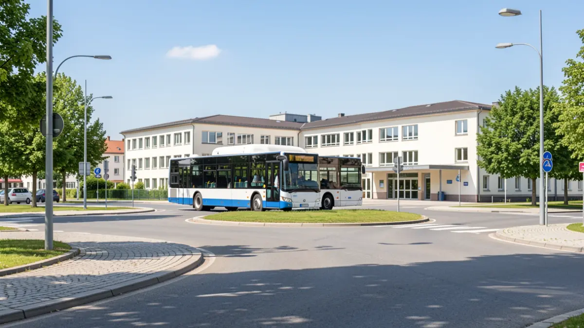 Nueva glorieta y su impacto en la línea de autobús 519A cerca del Hospital Universitario Rey Juan Carlos en Móstoles.