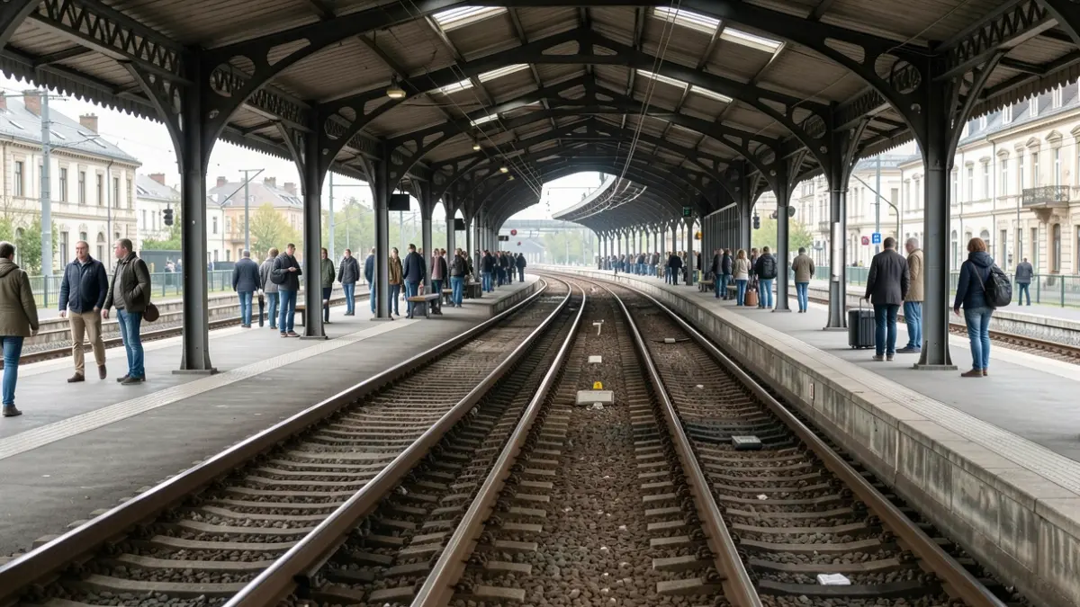 Imagen genérica de un andén de tren vacío con vías que se pierden a lo lejos.