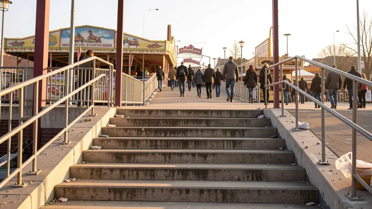 Escaleras en obras de acceso al Recinto Ferial de Alcalá de Henares.