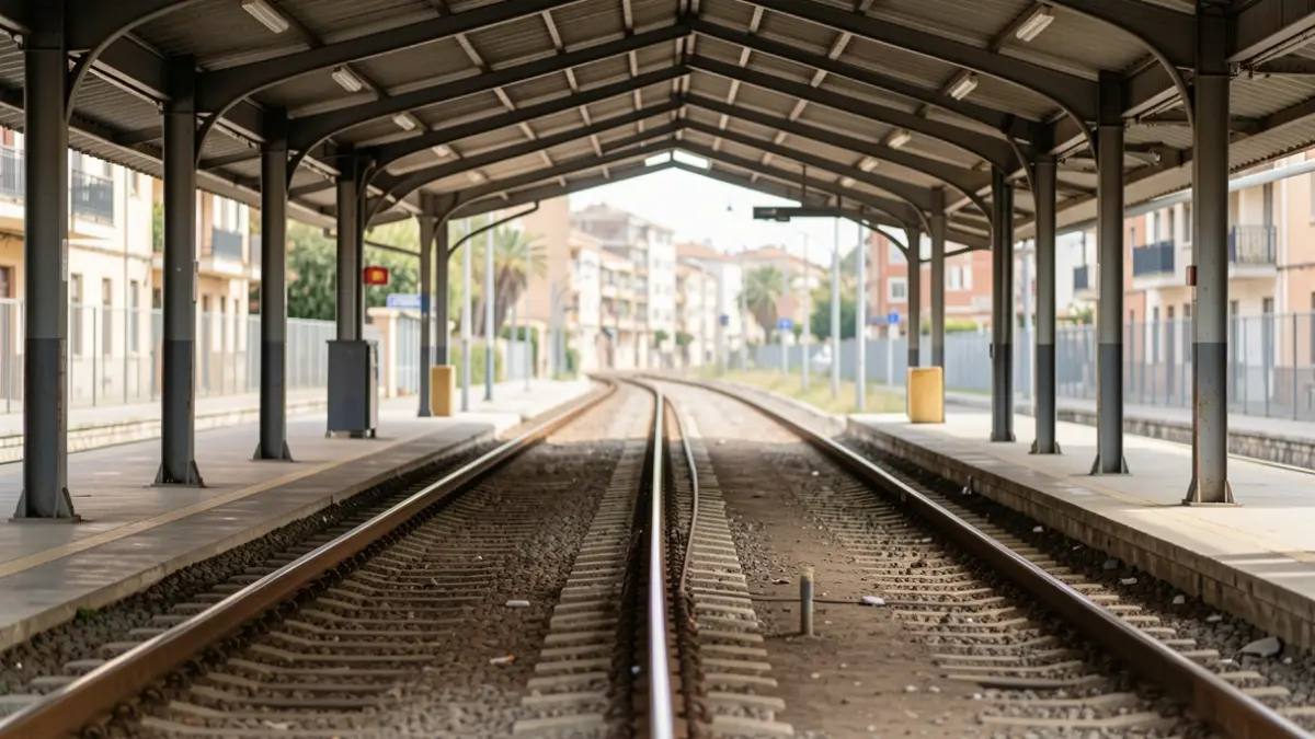 Generic image of an empty train platform with tracks disappearing into the distance.