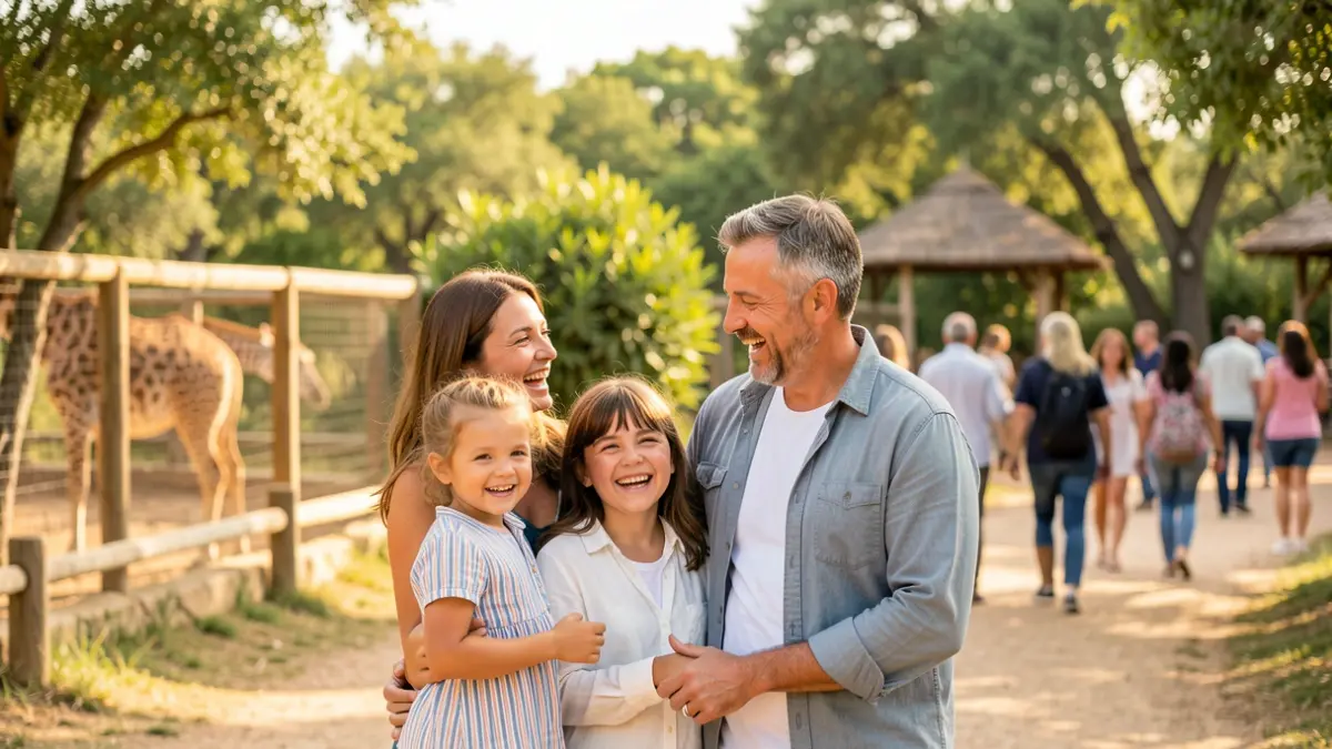 Generic image of a family enjoying a day at a safari theme park.