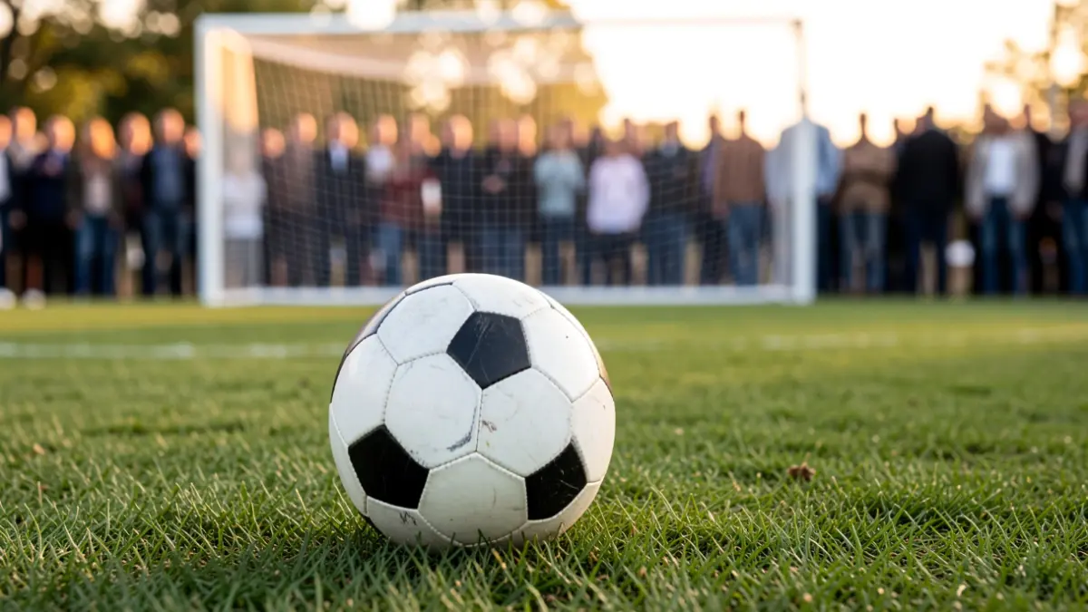 Imagen genérica de un balón de fútbol sobre césped con la portería desenfocada.