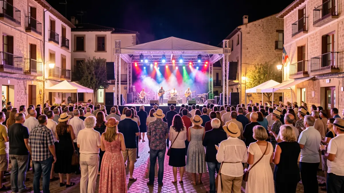 Imagen genérica de un festival de música al aire libre por la noche en una plaza española.
