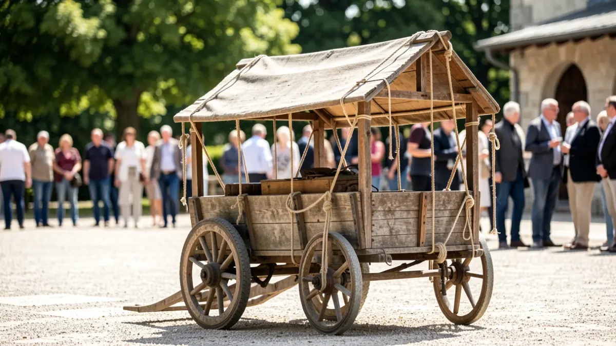 Peña cart covered and secured in the municipal parking area of San Lorenzo de El Escorial.