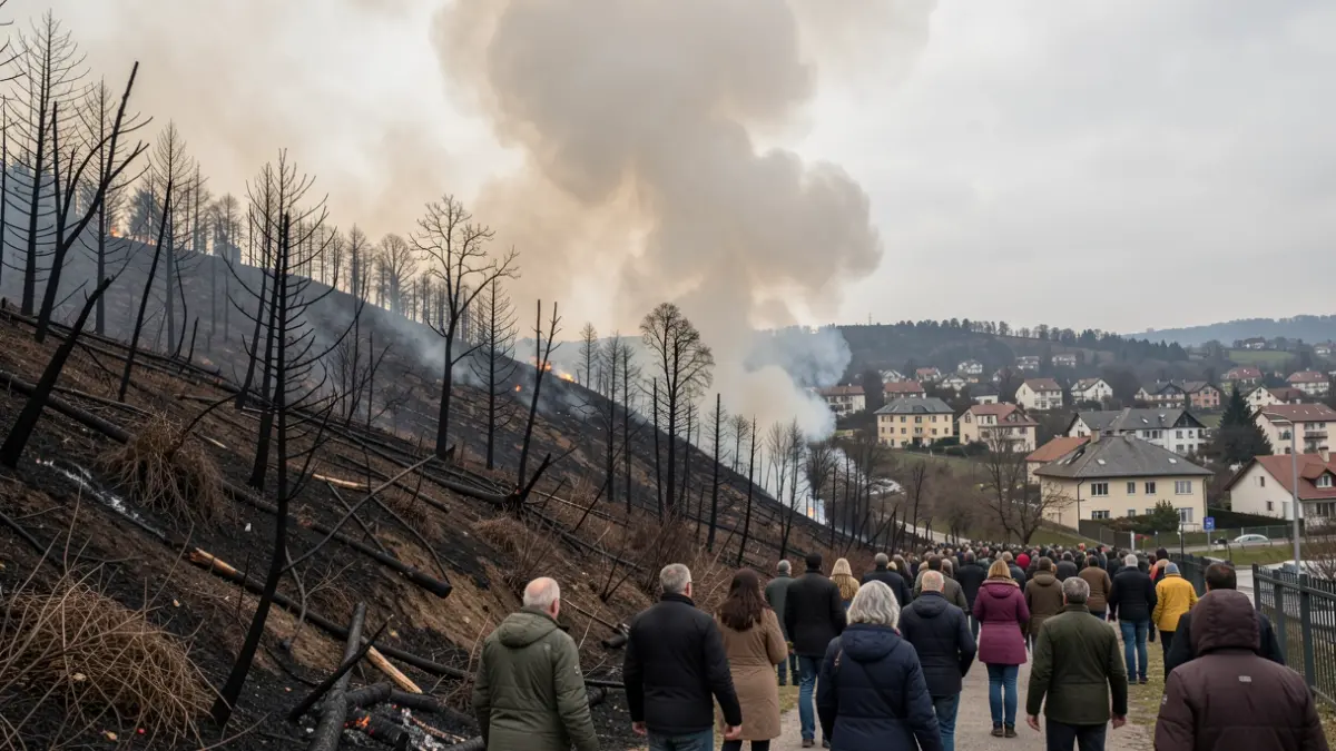 Generic image of a forest fire near residential areas in Tres Cantos, showing environmental recovery and the debate on risk.