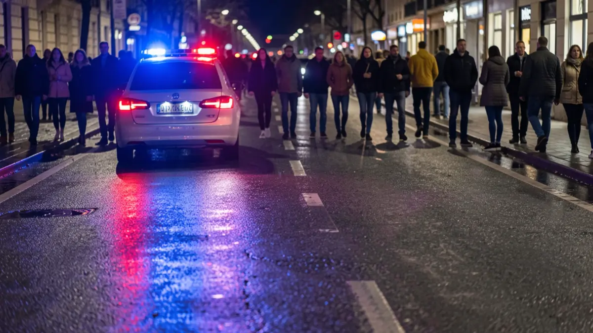 Imagen genérica de luces de emergencia policiales reflejadas en el asfalto.