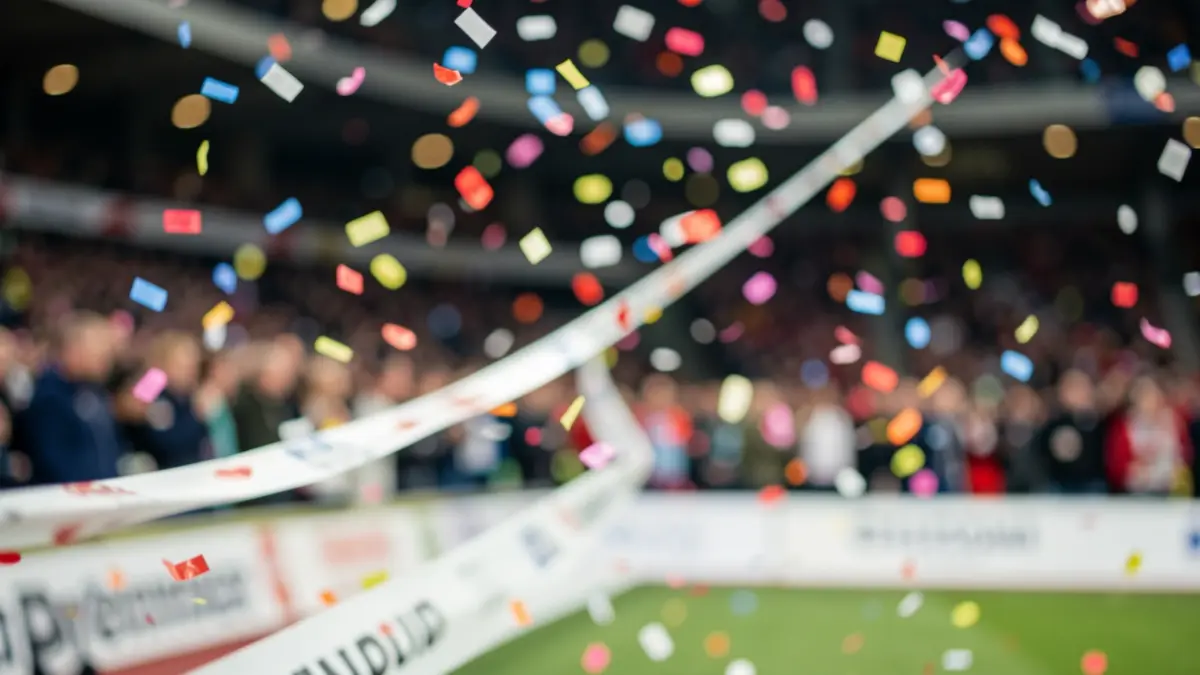 Generic image of a finish line tape with confetti falling.