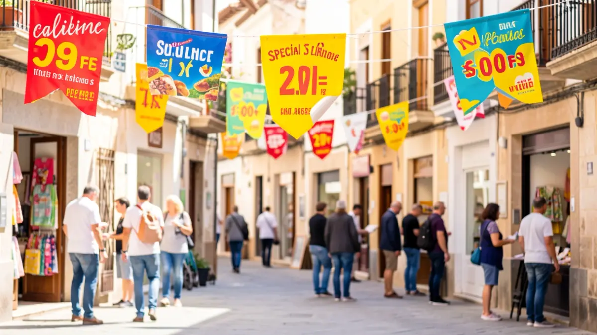 Generic image of a commercial square with offers.