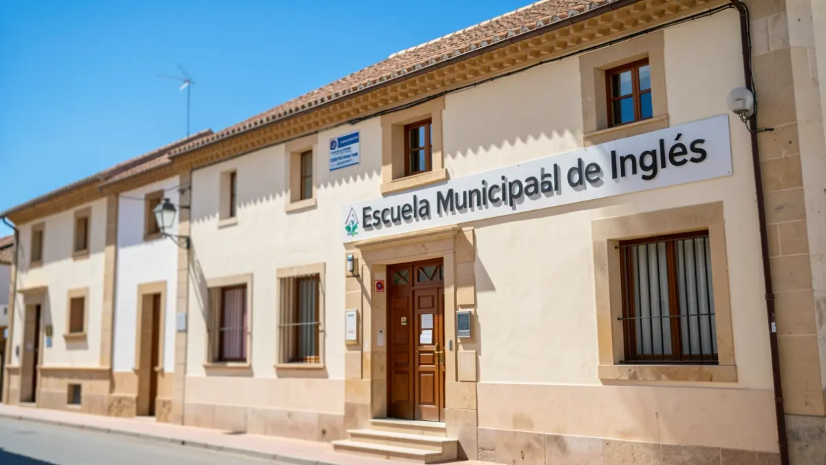 Generic image of the exterior of a municipal building with the sign for the Municipal English School.