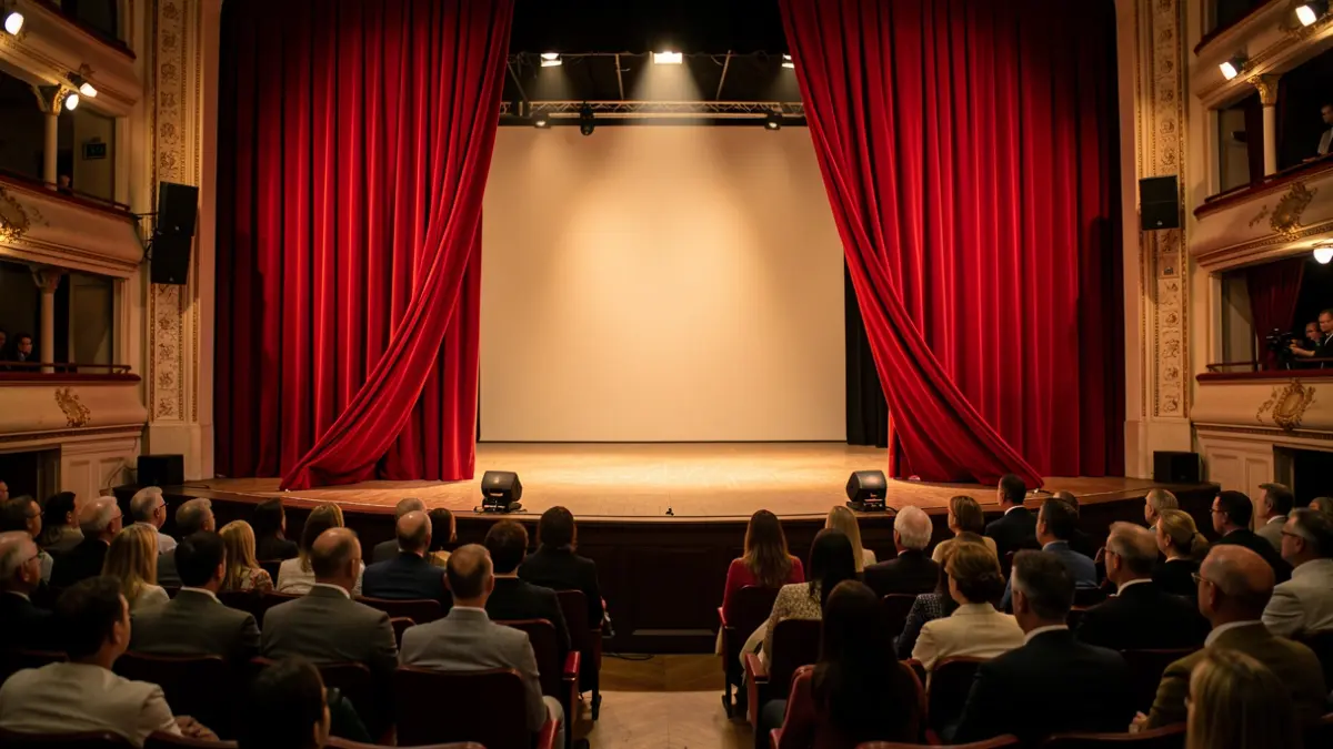 Imagen genérica de un escenario de teatro con telón rojo.