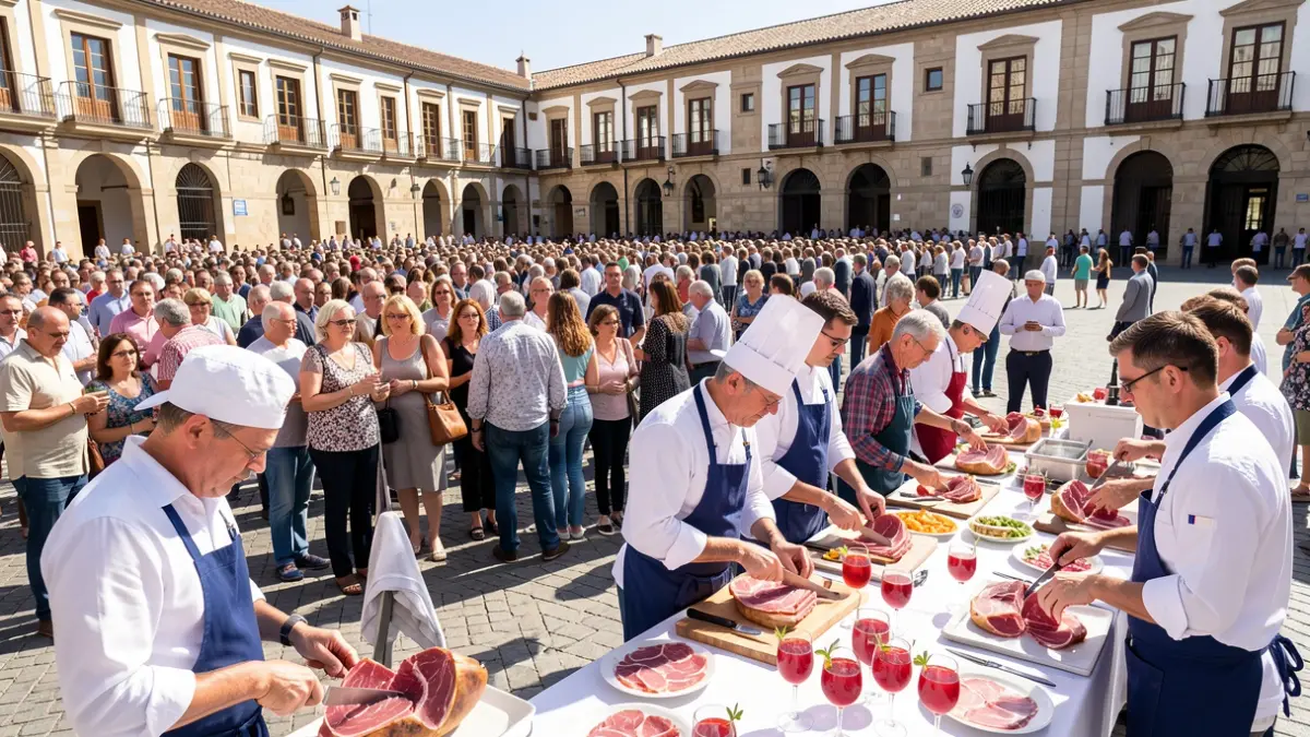 Generic image of a Spanish town square with people gathered for a charity event.