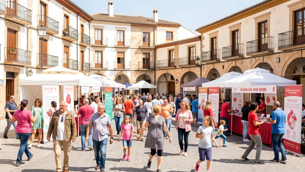 Generic image of a community health event in Alcalá de Henares with outdoor activities and information booths.